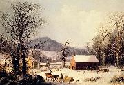 George Henry Durrie Red School House, Winter painting